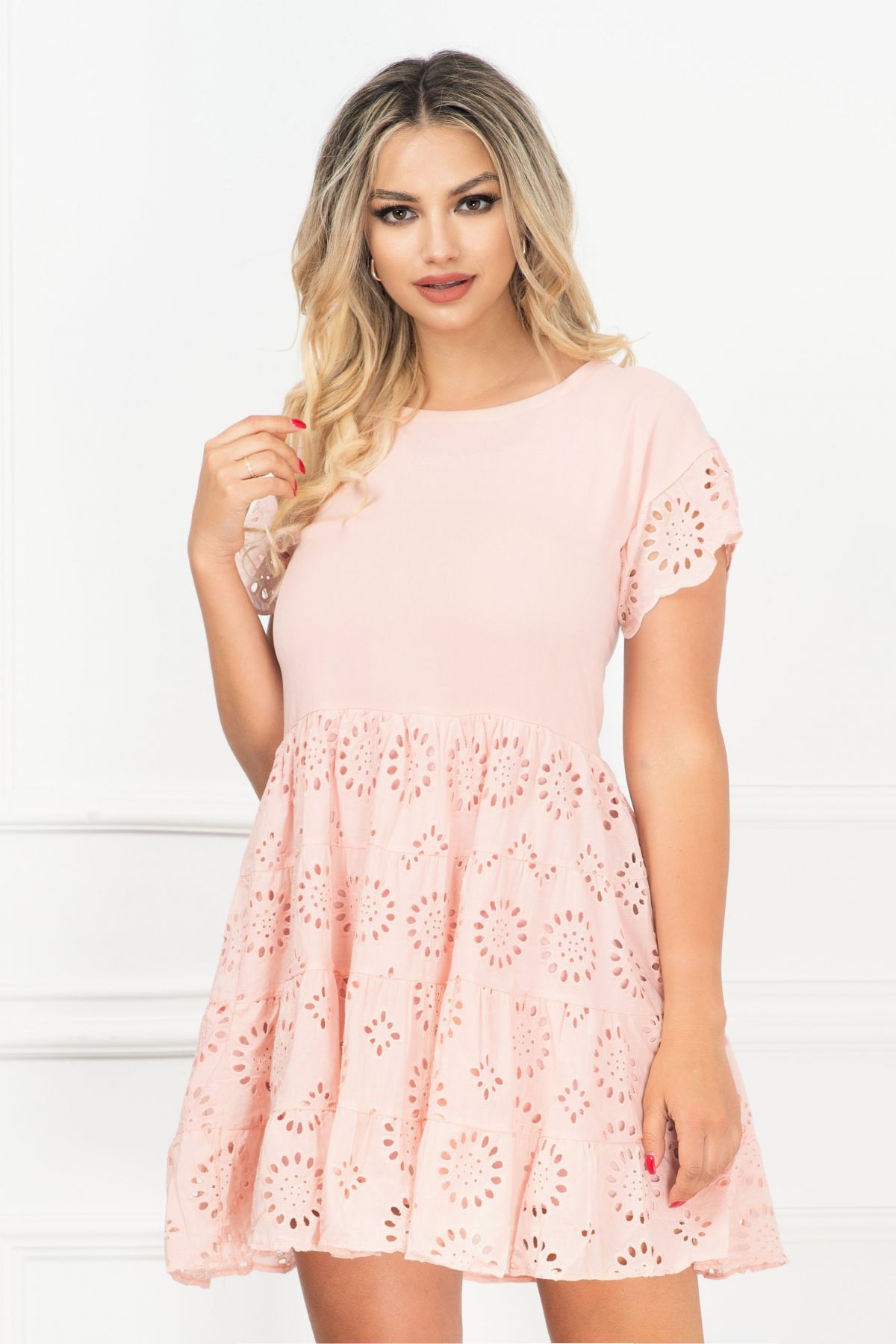 Rochie Roz Broderie InPuff | Eleganță Vară