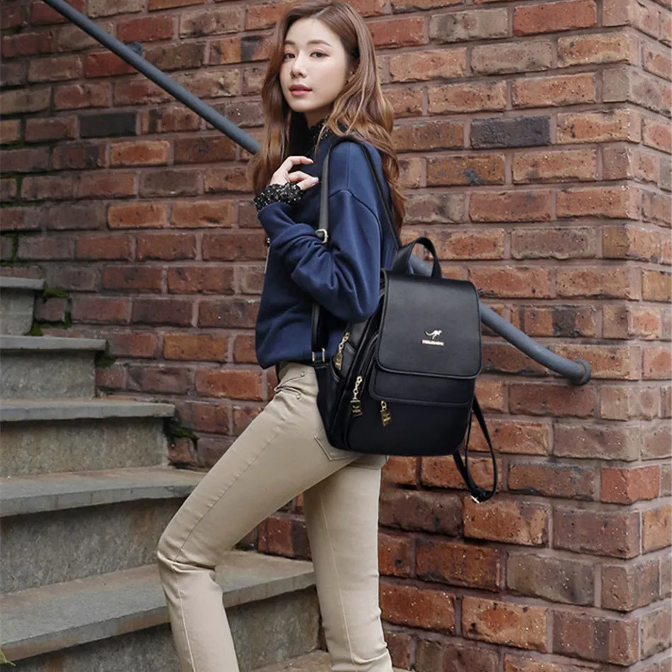 Rucsac dama Adelina GT968 negru, cu multe buzunare - imagine 2