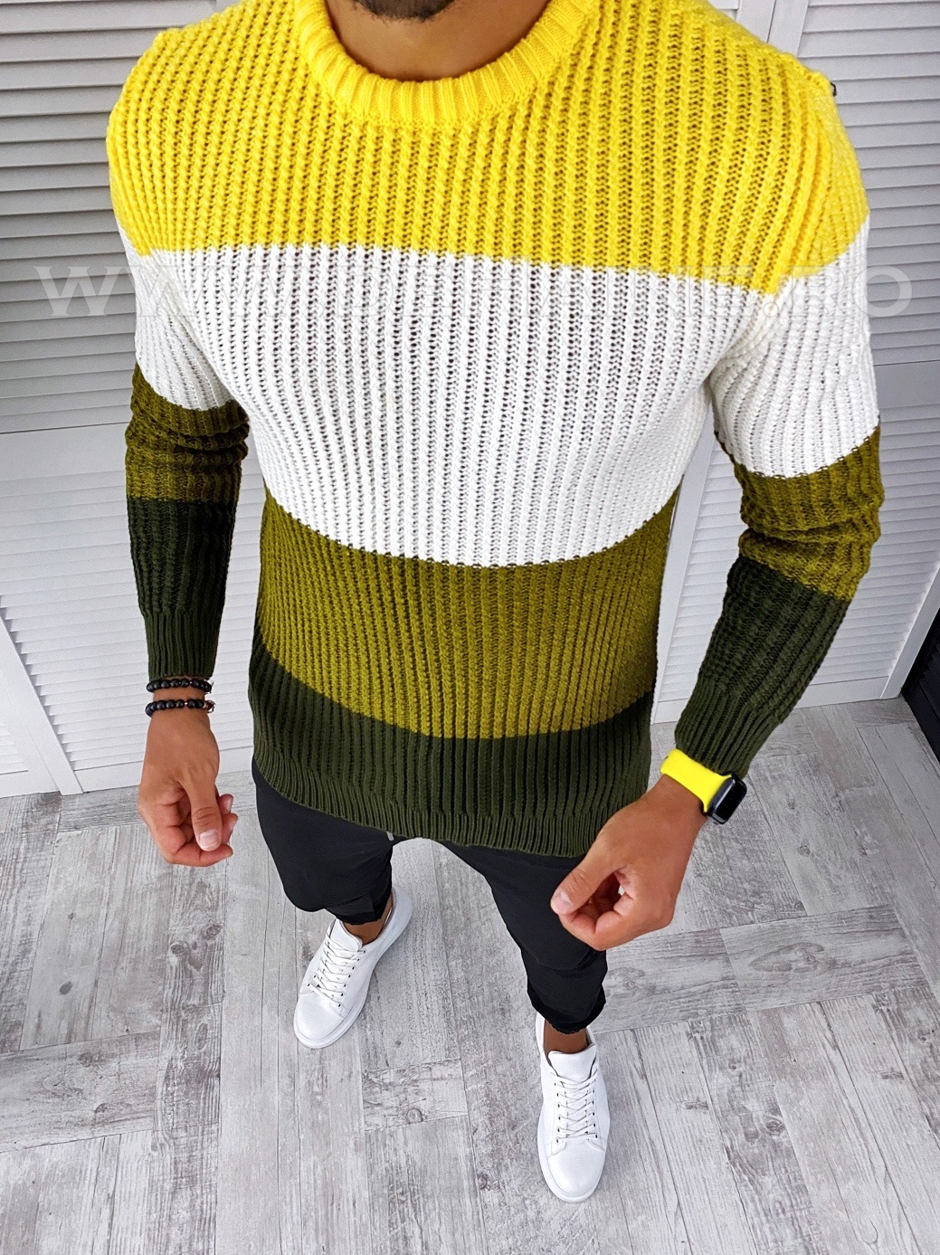 Pulover Barbati Kaki Slim Fit Elegant