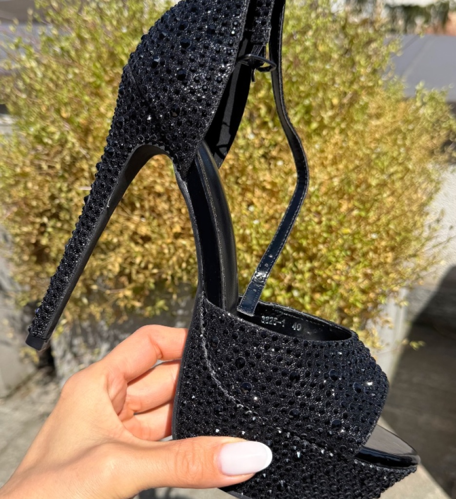 Sandale cu toc Ellaria Negre | Eleganță și Stil - imagine 2