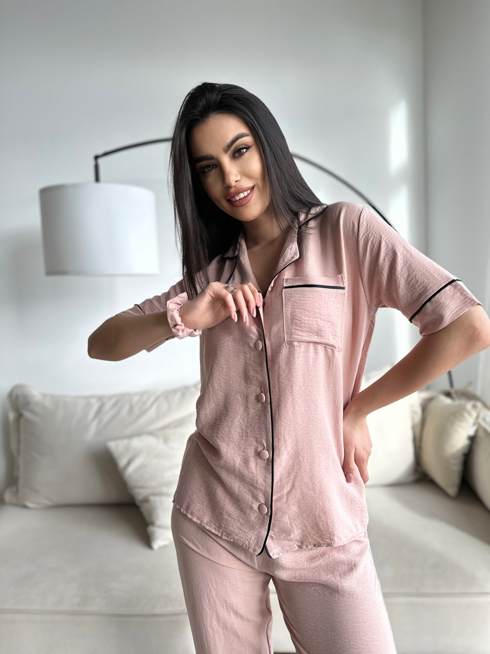 Set Pijama Damă Delis, 2 Piese, Crem - imagine 7