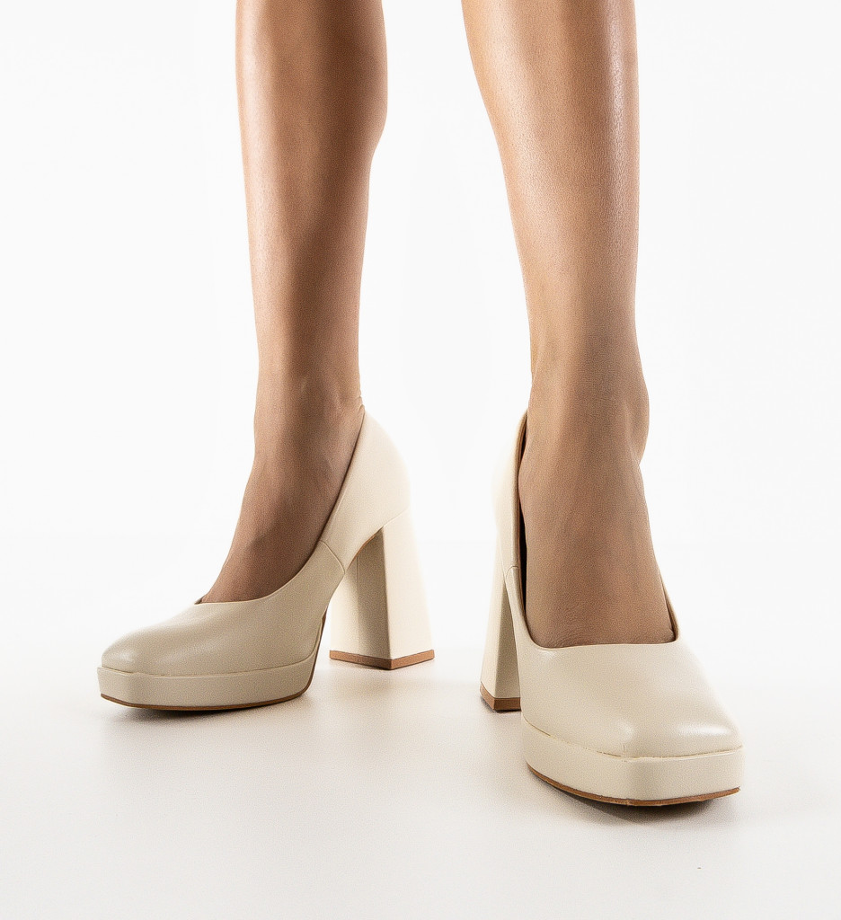 Pantofi Dama cu Toc Eleganti - Model Bej - imagine 3
