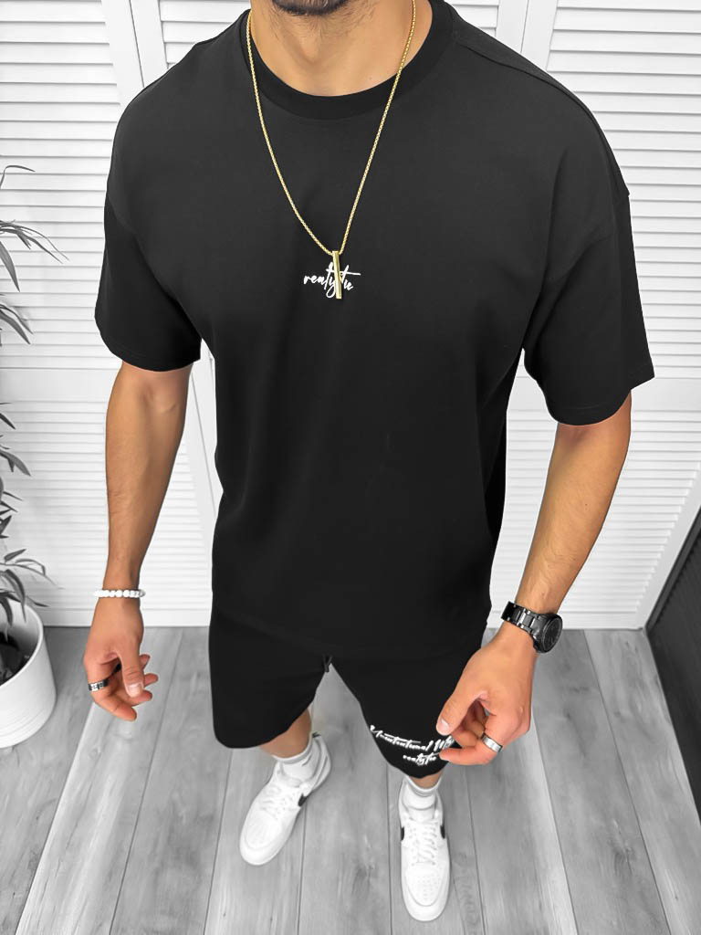 Compleu Vara Negru Elegant Tricou + Pantaloni