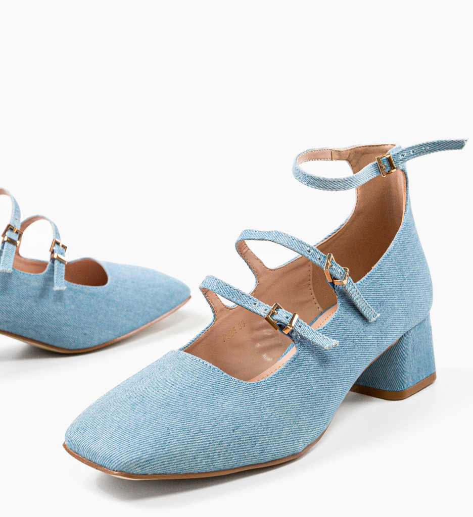 Pantofi dama Jona Albastri cu Toc Eleganți - imagine 4