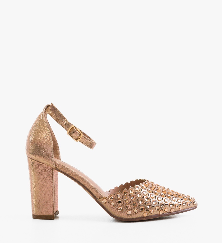 Pantofi Dama Eleganți cu Toc Bampir Aurii - imagine 6