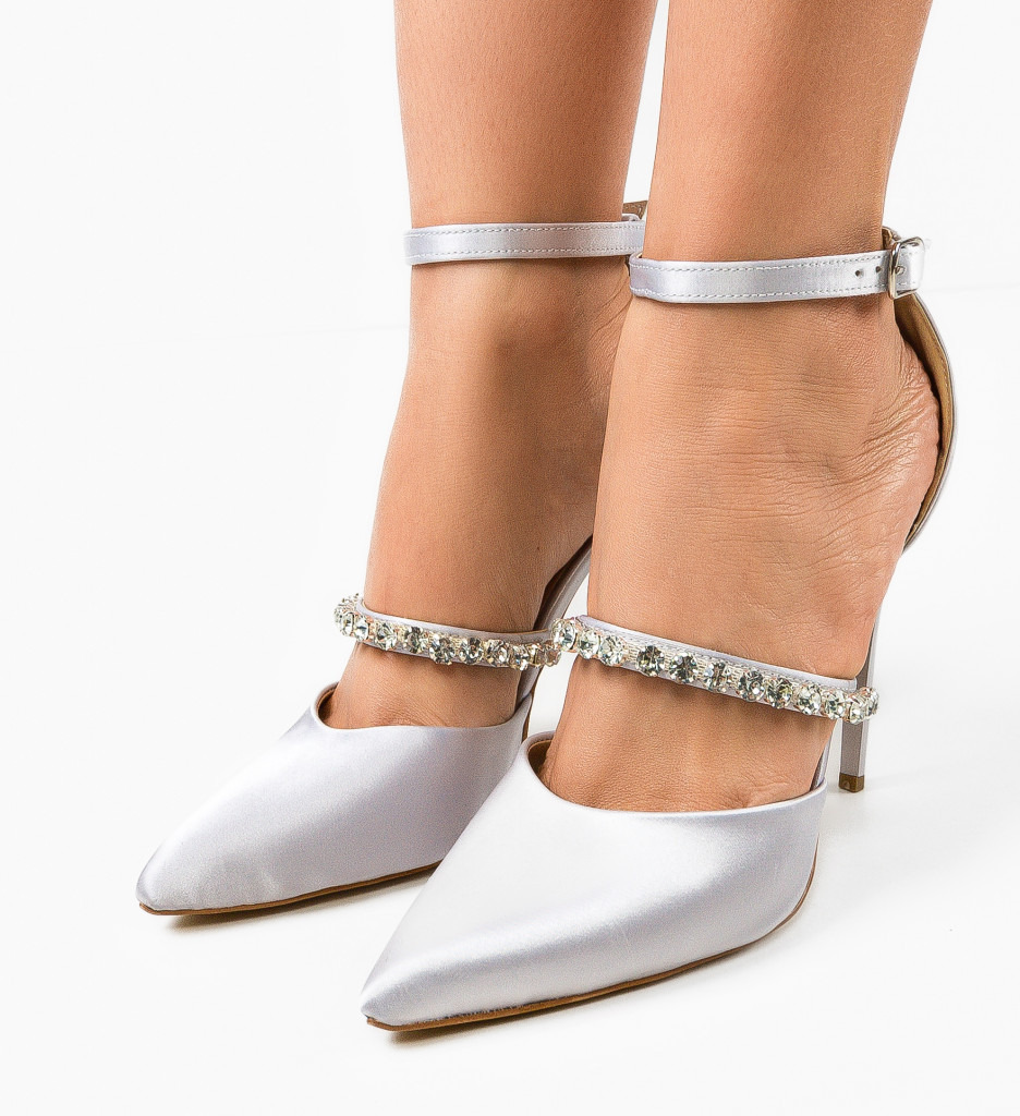 Pantofi Dama Volak Gri cu Toc Elegant - imagine 4