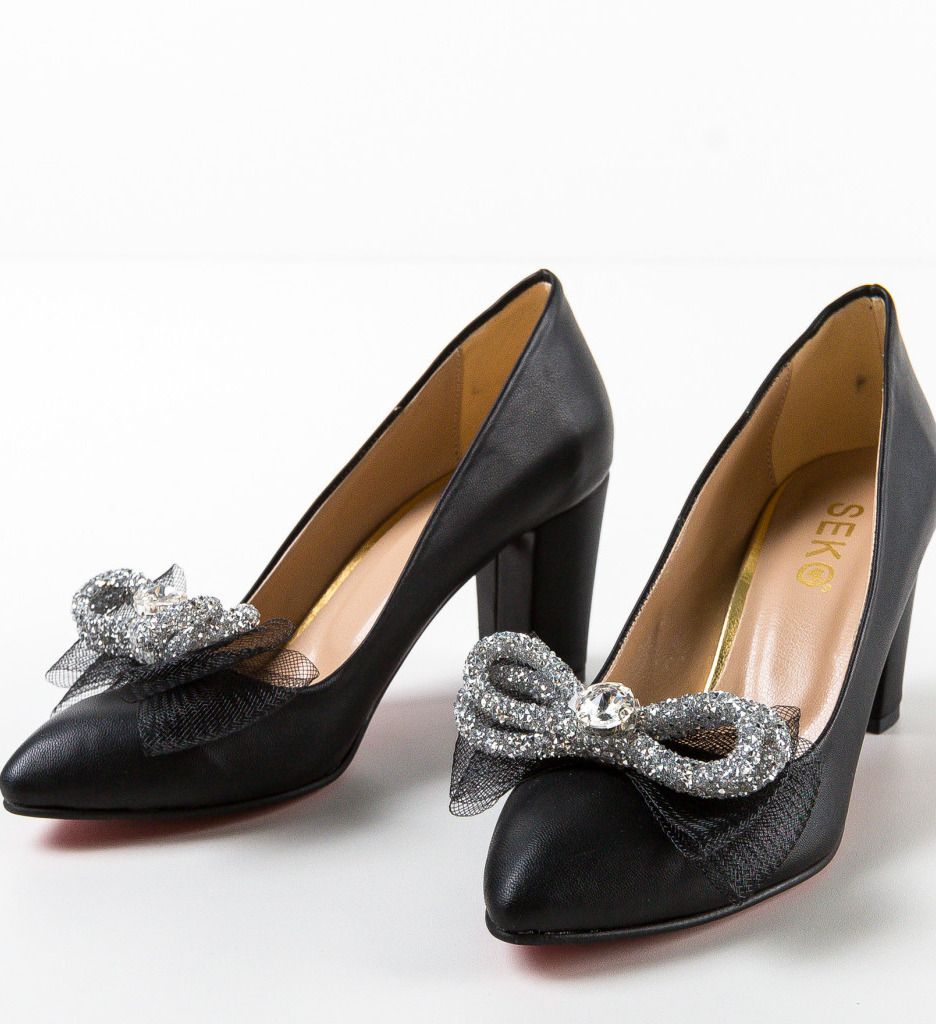Pantofi Eleganți cu Toc Scar Negri - imagine 5