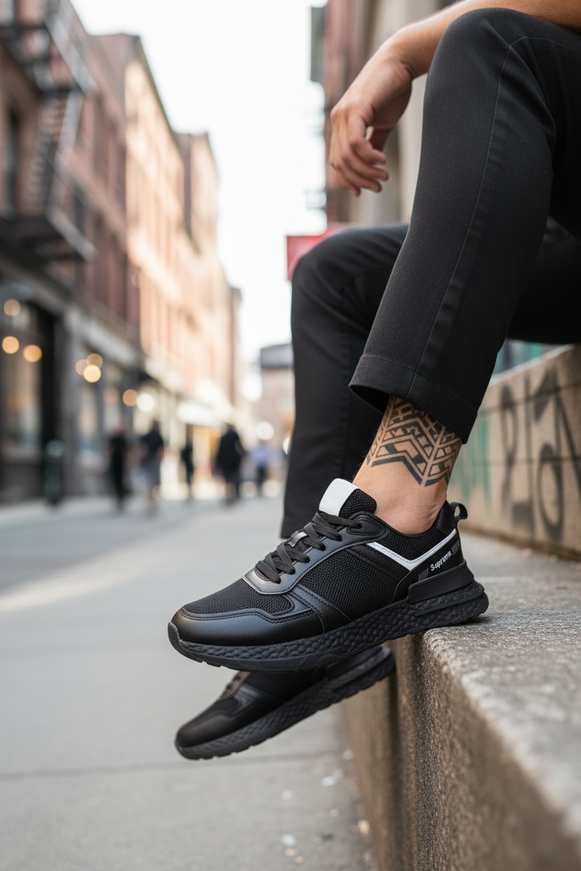 Adidași Bărbați Casual Negri B017 - Confort și Stil - imagine 2