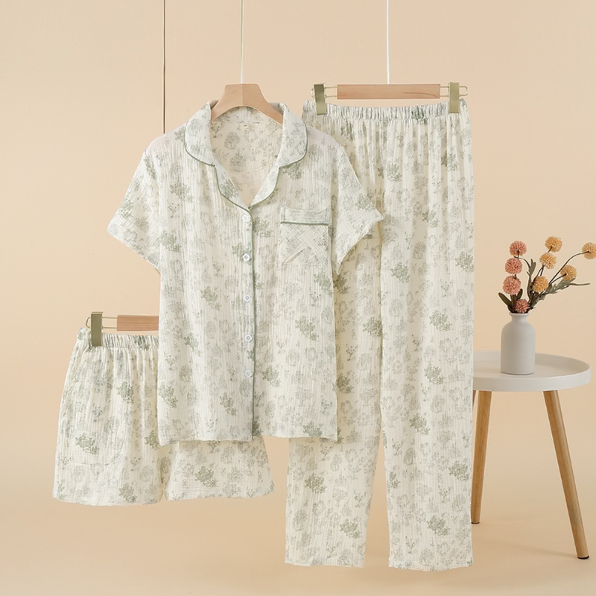 Pijama Dama Luna Soft 3 Piese Bumbac 100%, Delis, Bej