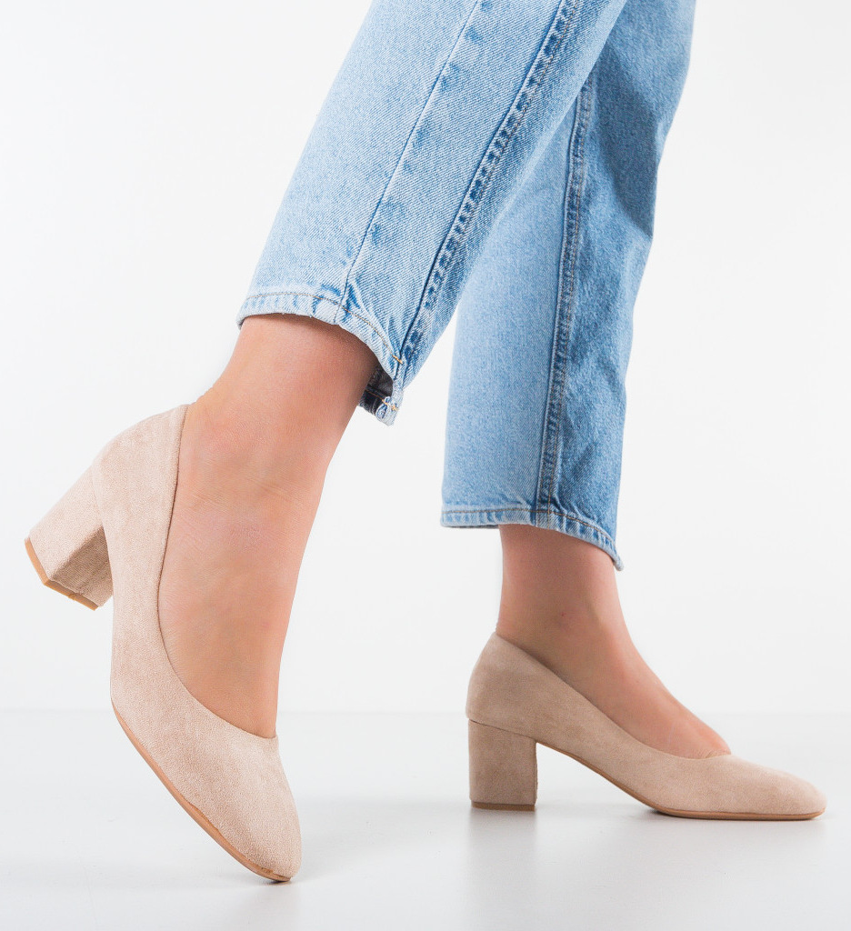 Pantofi Dalex Nude cu Toc Eleganți