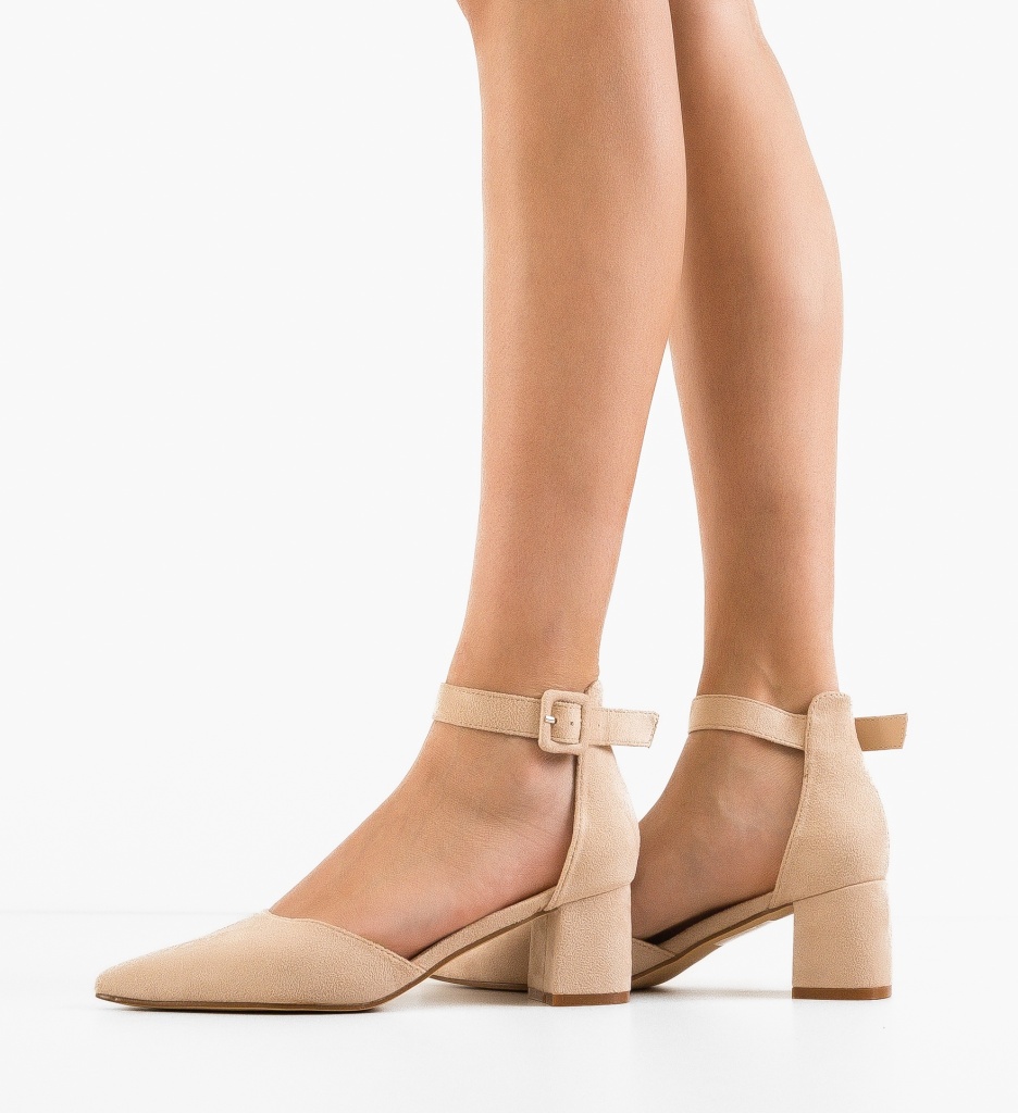 Pantofi dama Cain Bej eleganți cu toc - imagine 2