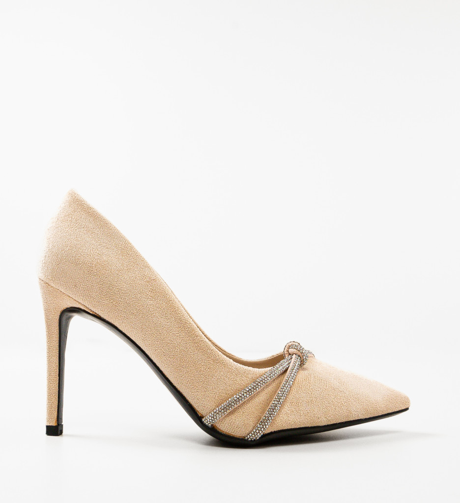 Pantofi Toc Titaniu Bej Eleganți - imagine 5