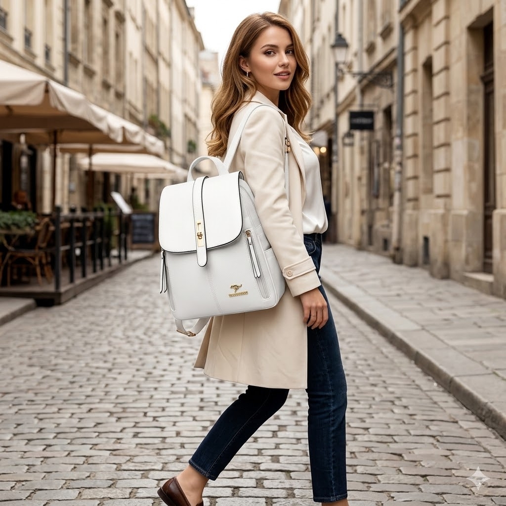 Rucsac Dama Delis Mireille Alb, Piele Ecologica - imagine 2