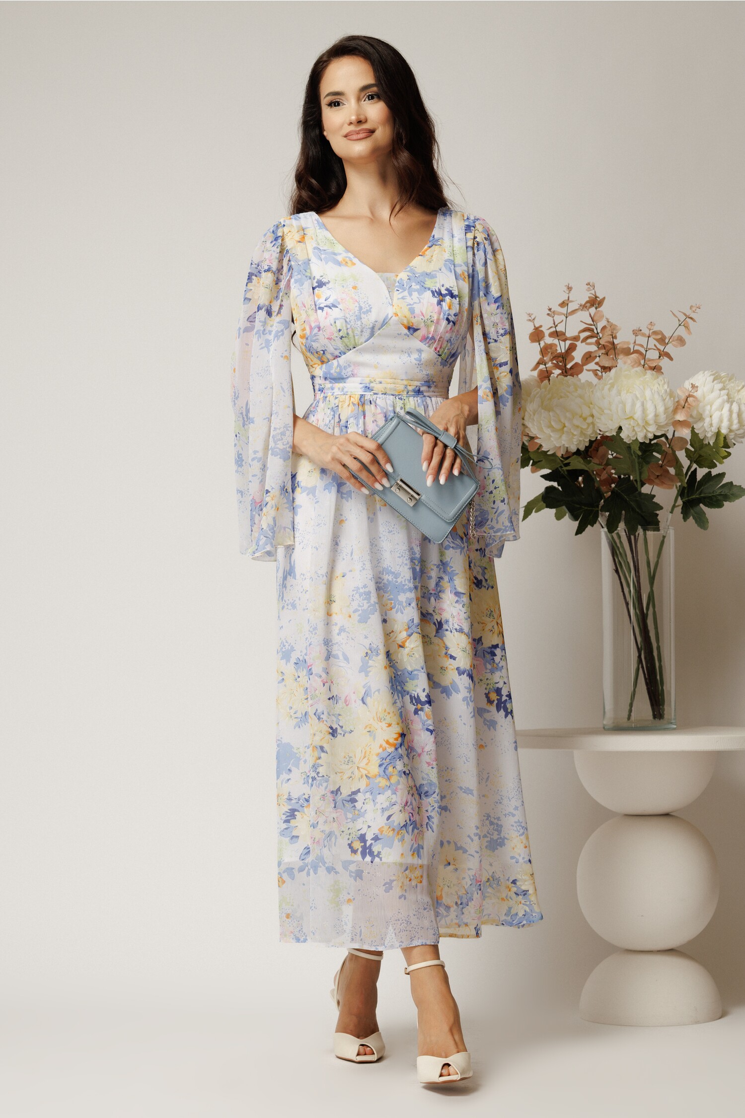 Rochie Lunga Eleganta cu Imprimeu Bleu