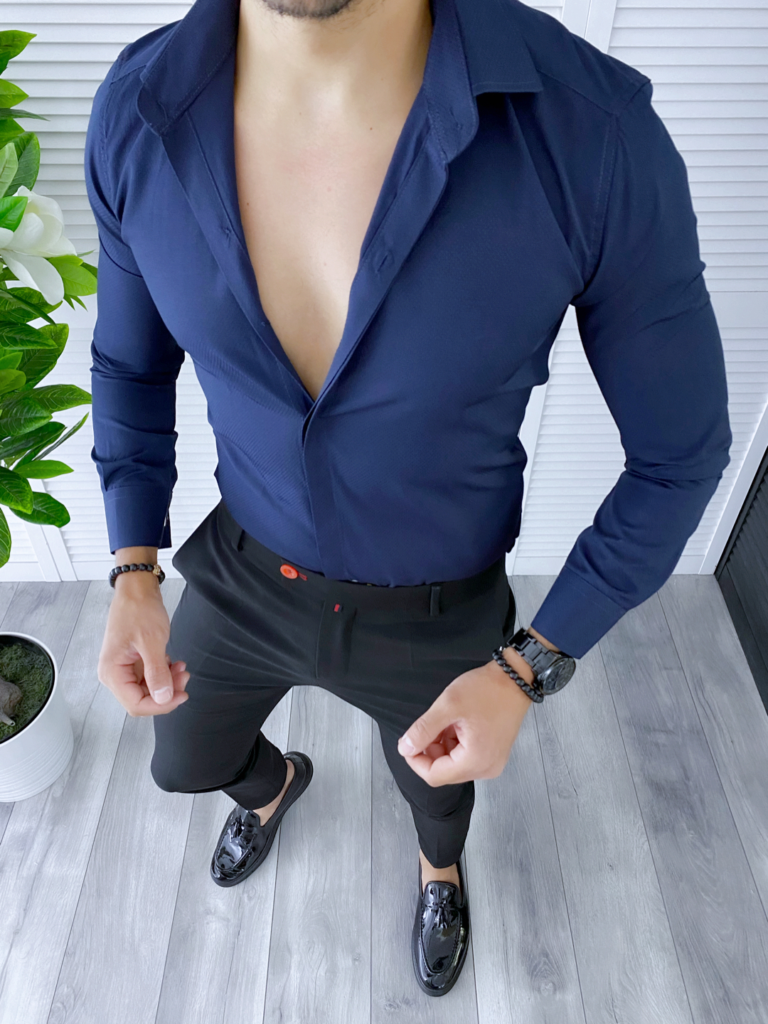 Camașă Bărbați Bleumarin Slim Fit Elegantă