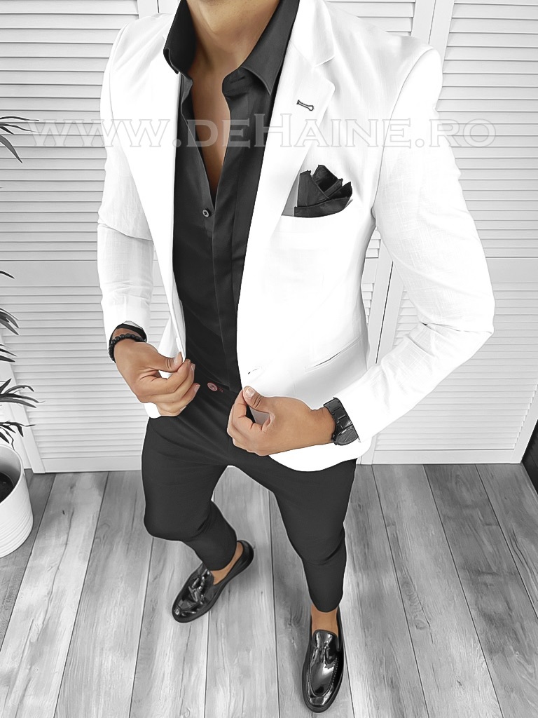 Sacou Barbati Slim Fit Alb Elegant