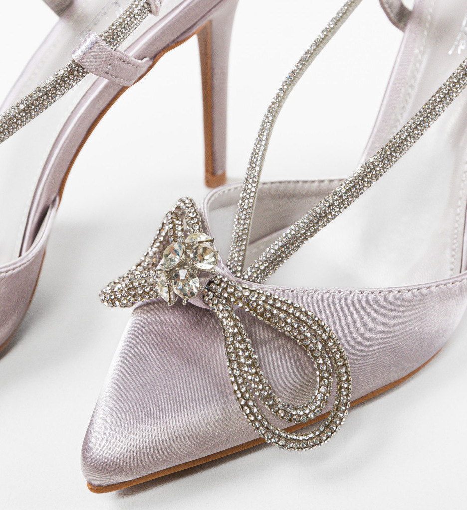 Pantofi Duygu Gri cu Toc Eleganți - imagine 6