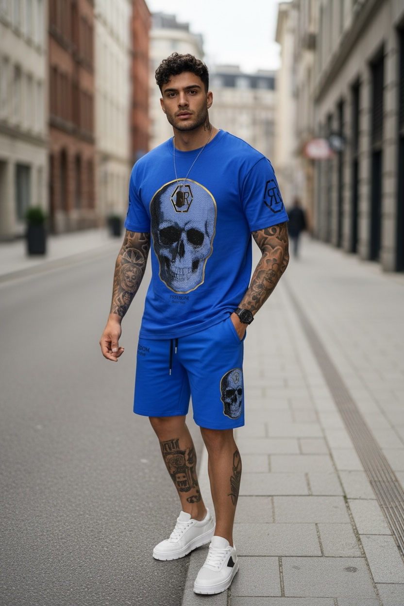 Compleu de vara tricou oversize + pantaloni albastru 538 D6-2.3