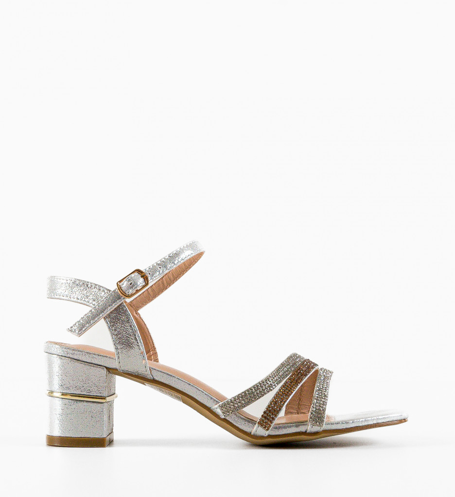 Sandale Sunbell Argintii cu Toc Elegant - imagine 4
