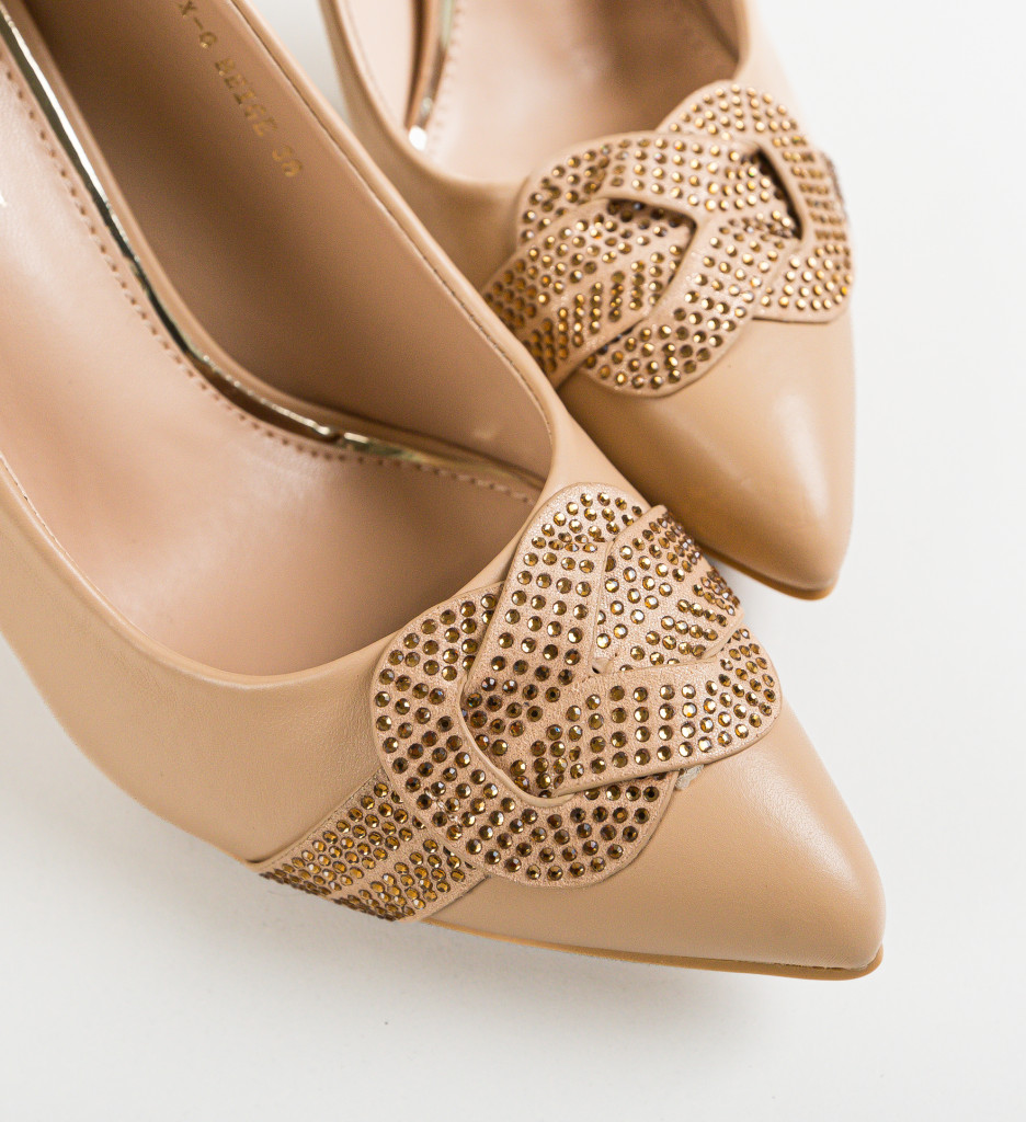 Pantofi Dama Brown Bej Eleganți cu Toc - imagine 5