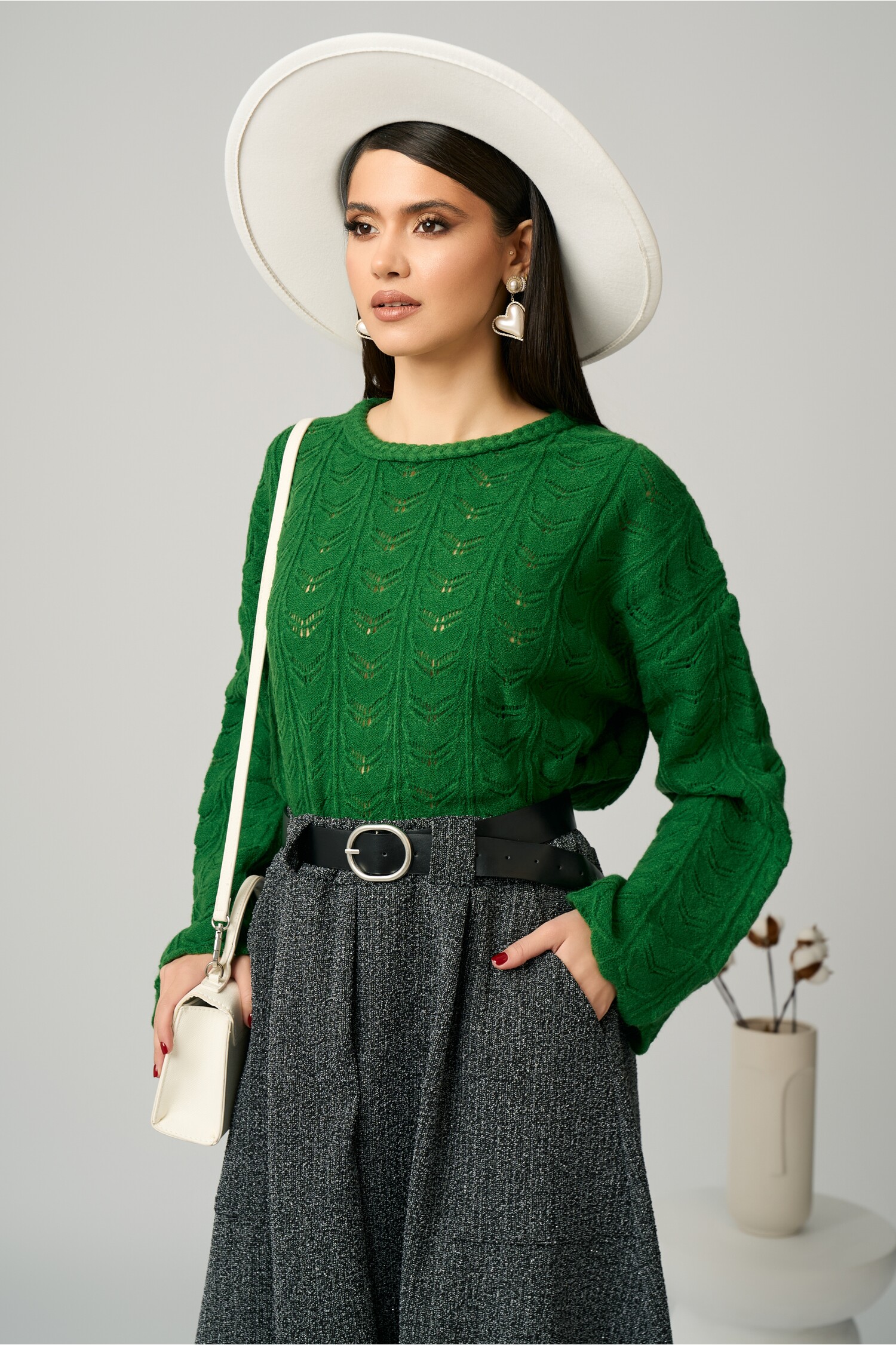 Bluza Tricot Verde cu Decupaje Casual