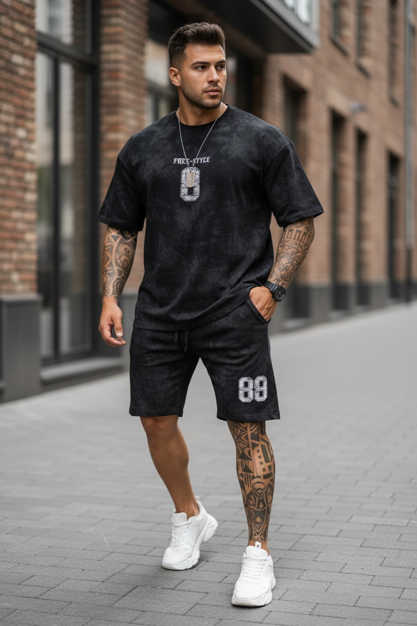 Compleu de vara tricou oversize + pantaloni negru SA21 39-1.2