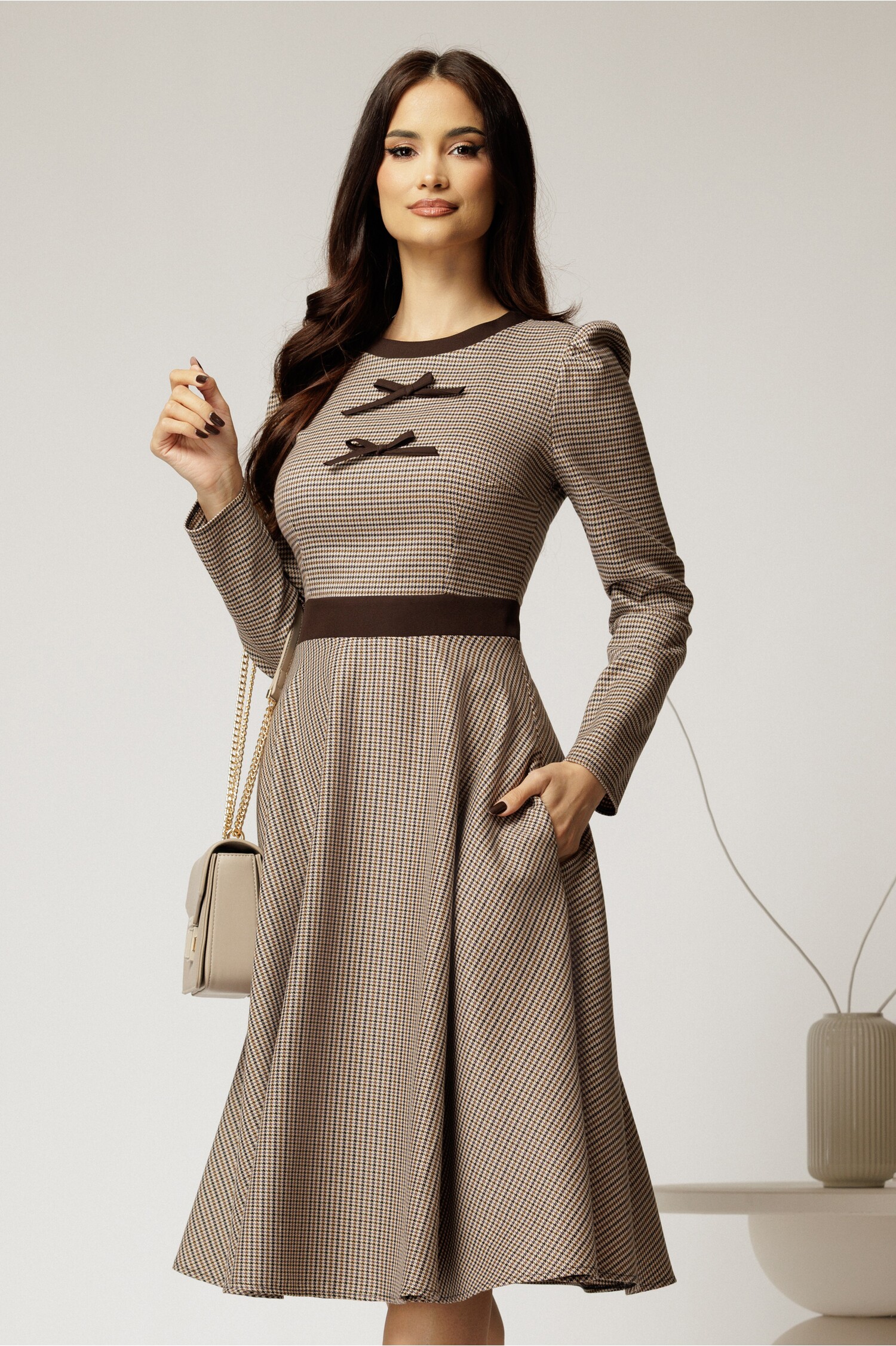 Rochie DY Fashion pepit maro | Eleganță office