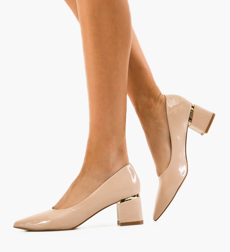 Pantofi Dama Tyrkas Bej cu Toc Eleganți