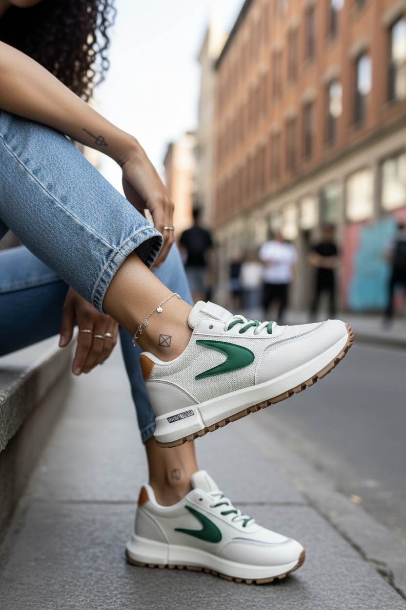 Adidasi dama casual  albi cu verde 266 t14-1