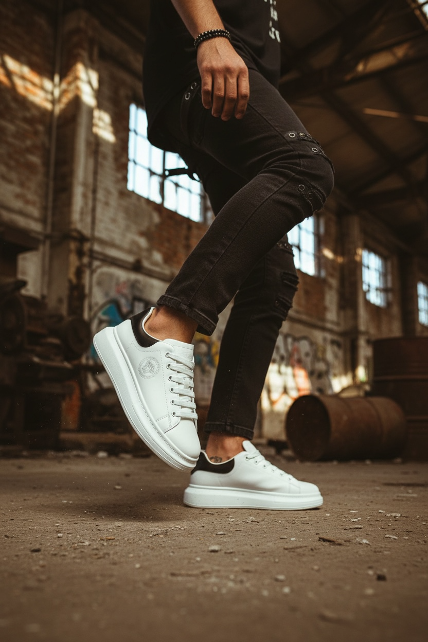 Adidași Casual Bărbați VIP Albi-Negru Confort