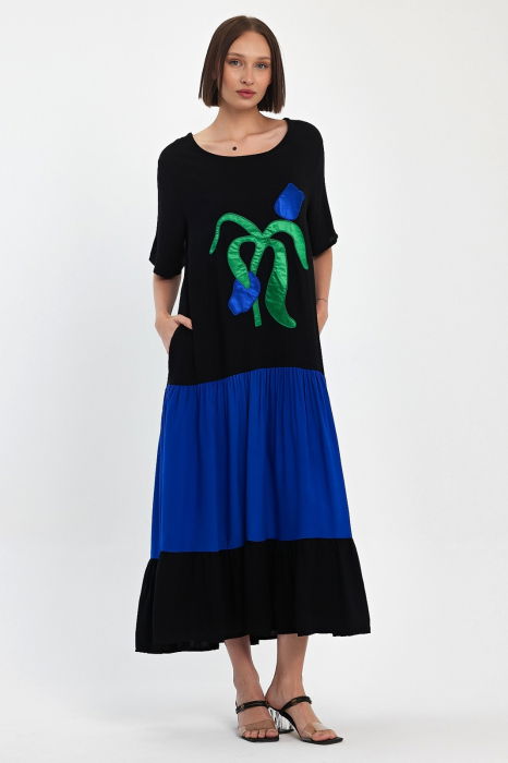 Rochie Neagră Elegantă cu Volan | Vale Woman