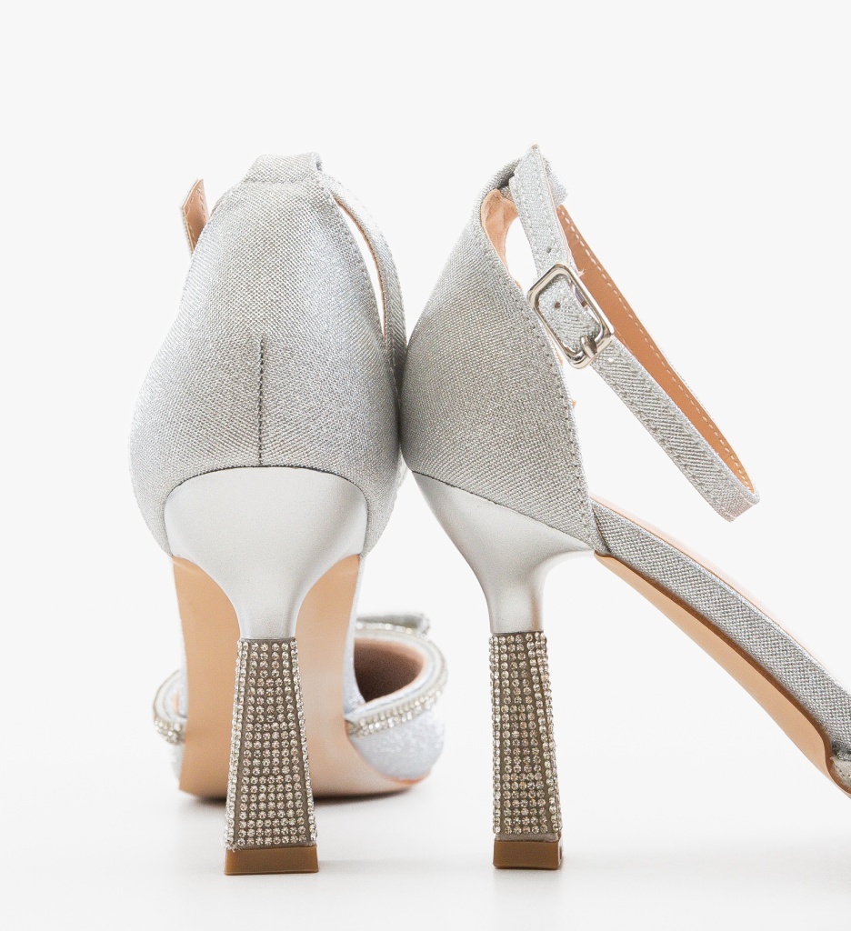Pantofi Stiletto Tauler Argintii Eleganți - imagine 5