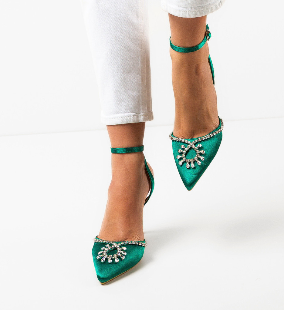 Pantofi Dama Kaitlyn Verzi cu Toc Eleganți - imagine 4