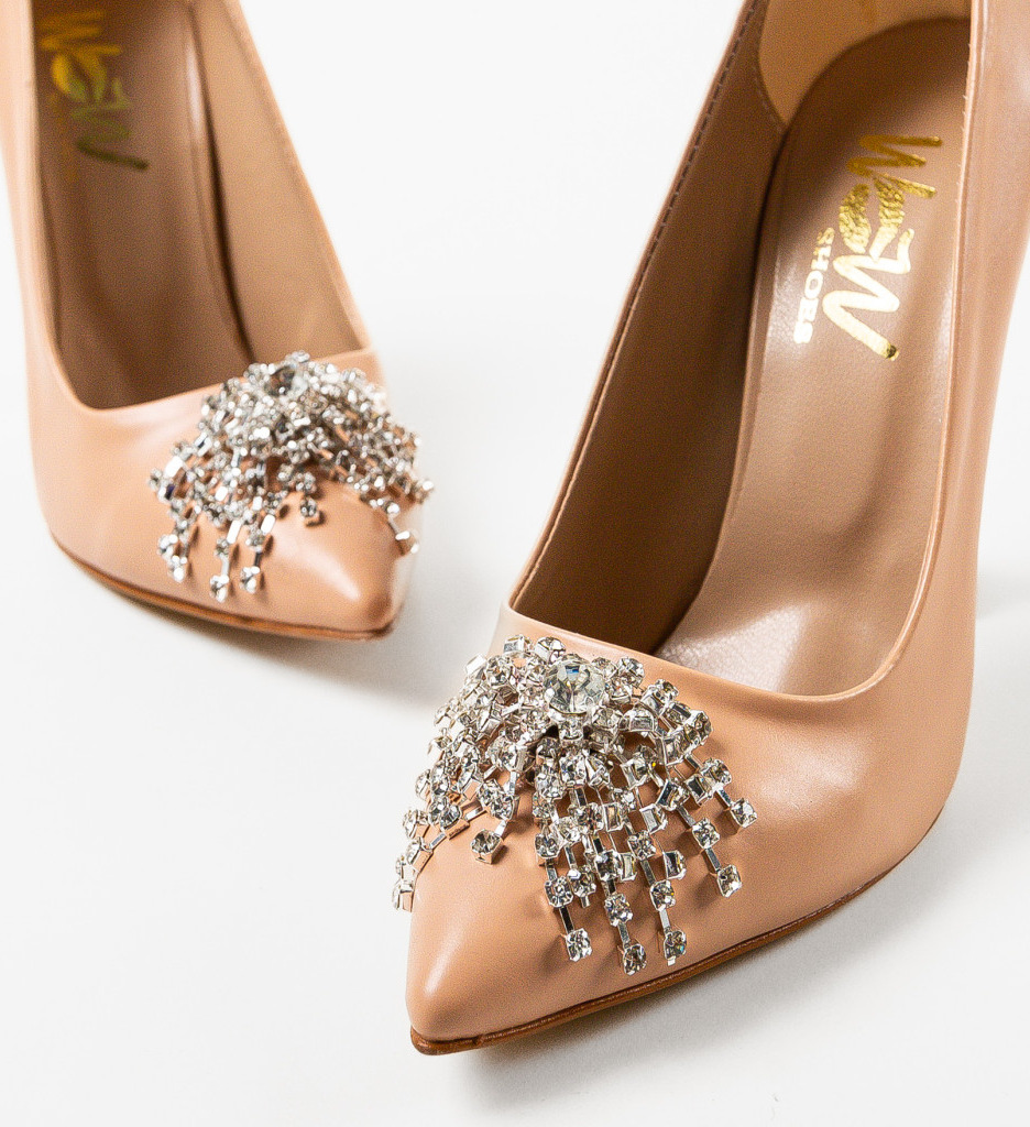 Pantofi Dama Yerer Nude cu Toc Elegant - imagine 5