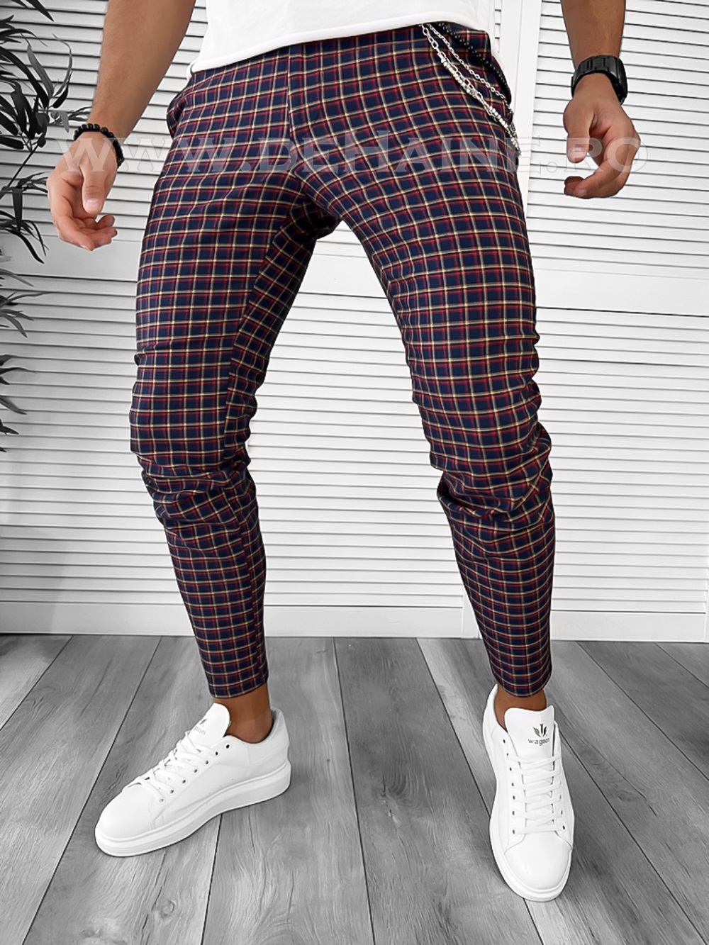 Pantaloni Barbati Casual Grena din Bumbac