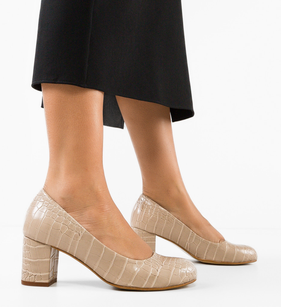 Pantofi dama Azura Bej eleganți cu toc - imagine 2