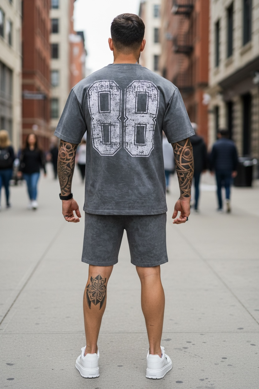 Compleu de vara tricou oversize + pantaloni gri SA21 39-1.2