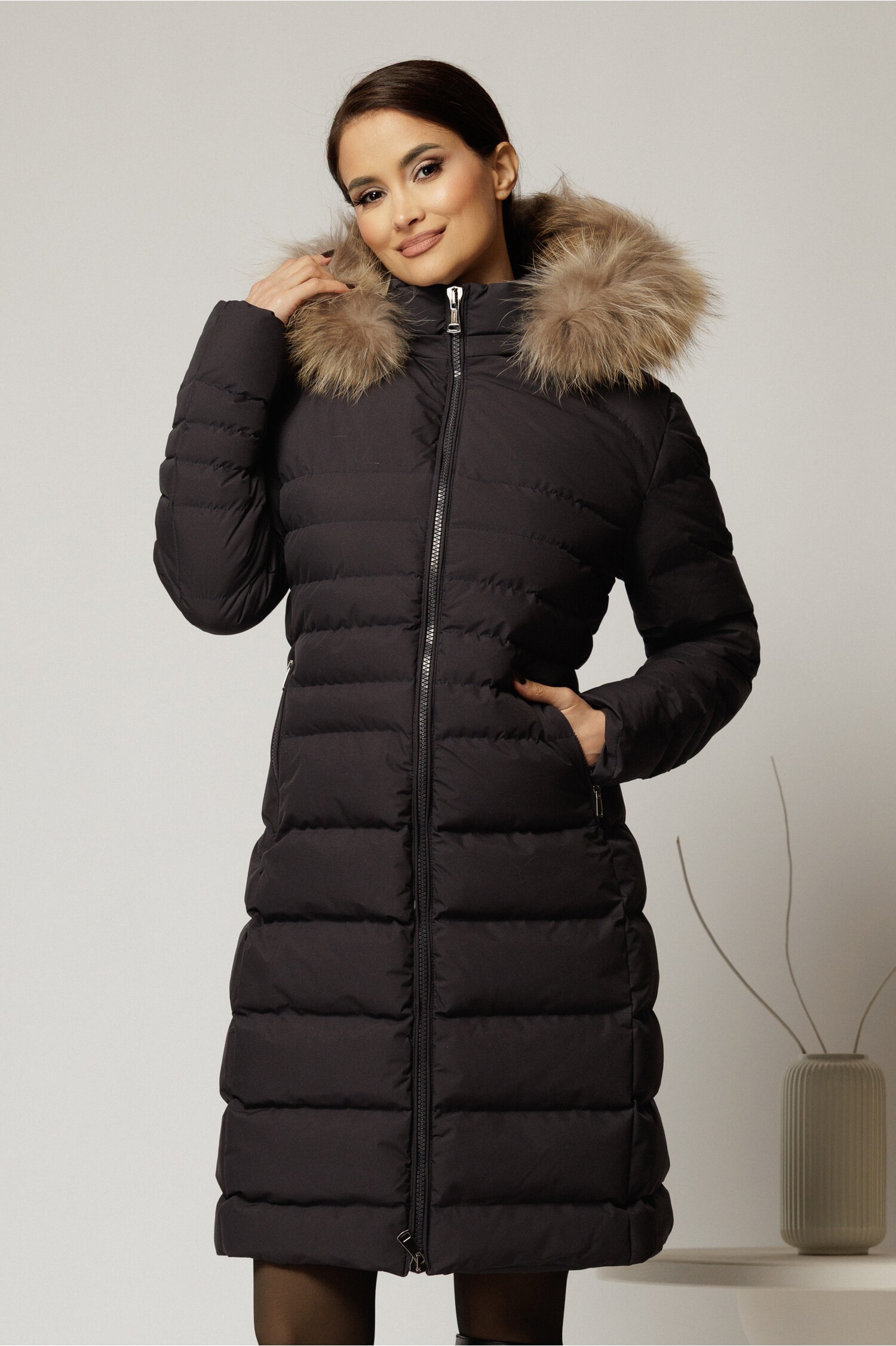 Geaca Dama Neagra cu Gluga Detasabila