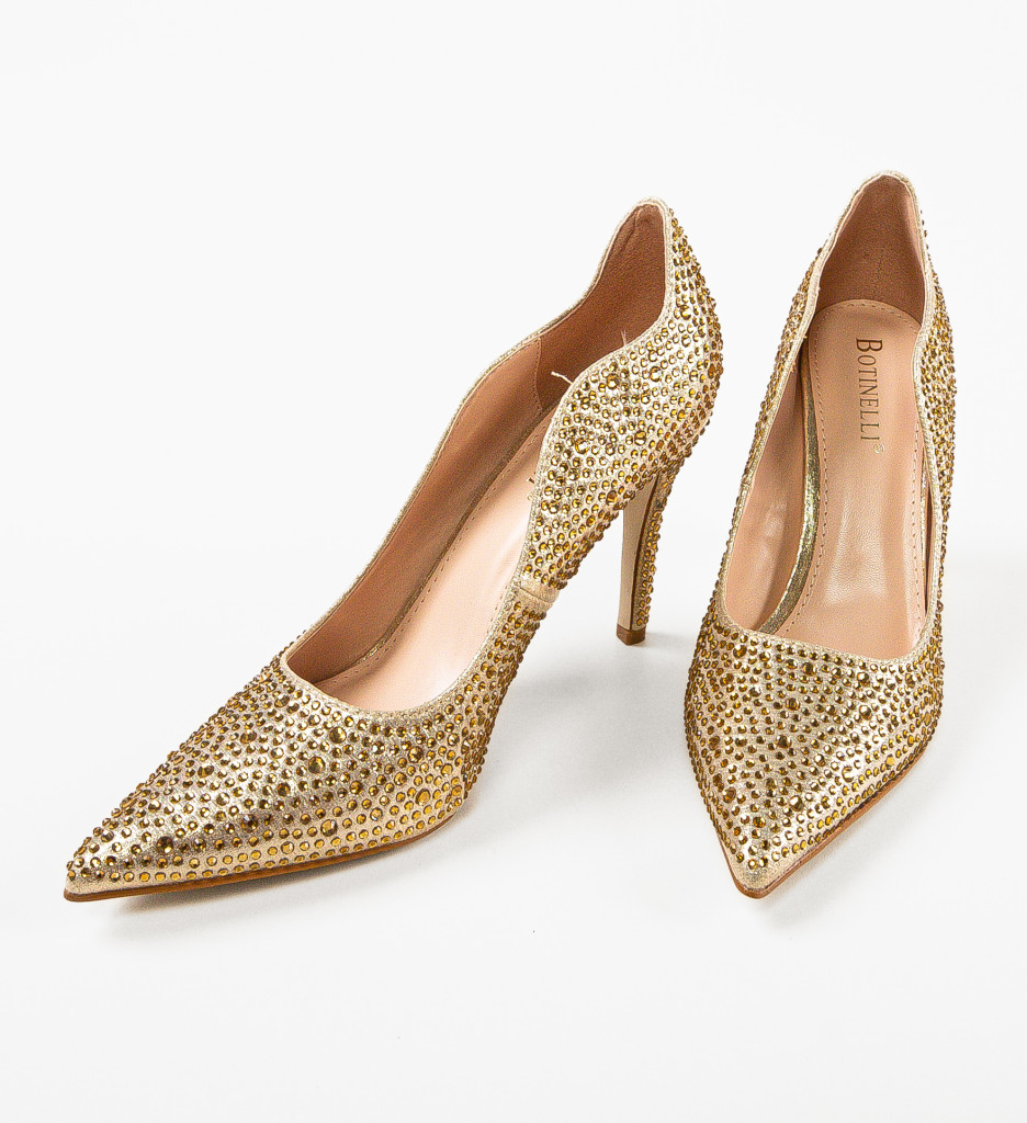 Pantofi Dama Aurii Eleganti cu Toc - imagine 5