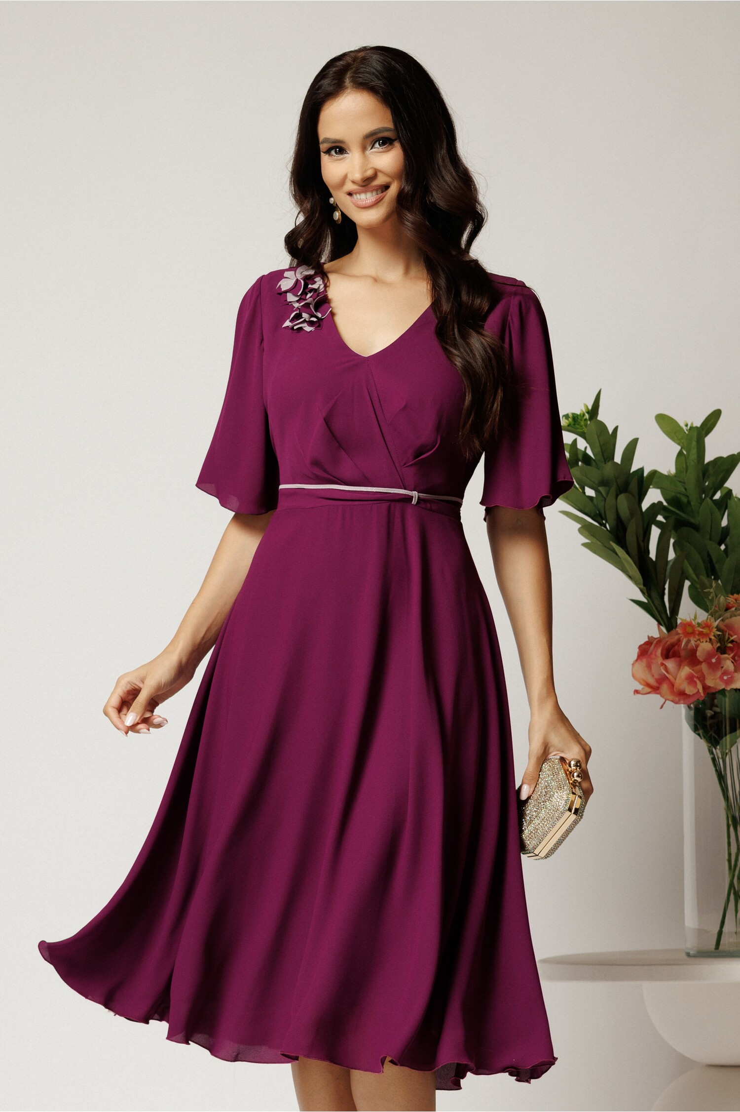 Rochie Eleganta Midi Voal pentru Cununie Civilă