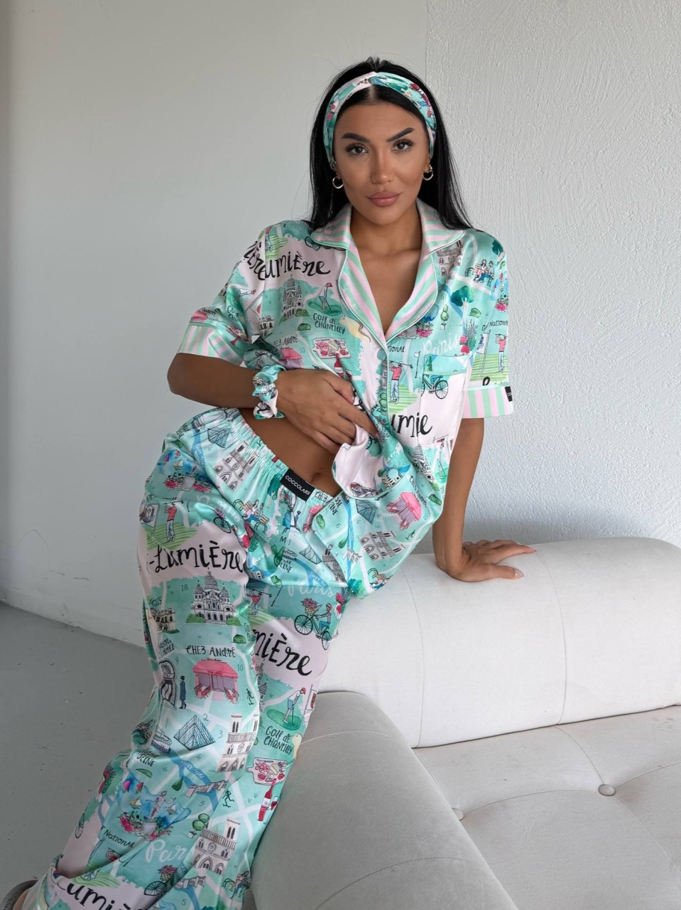 Pijama 2 piese Delis, Satin Mat, Cu Nasturi - imagine 3