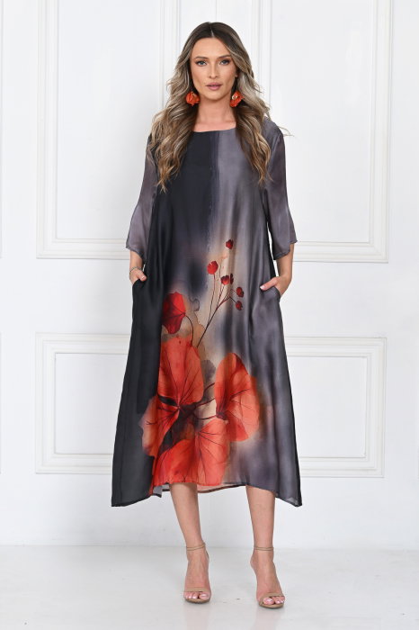 Rochie Shopika Satinată Maci Rosie A-Line