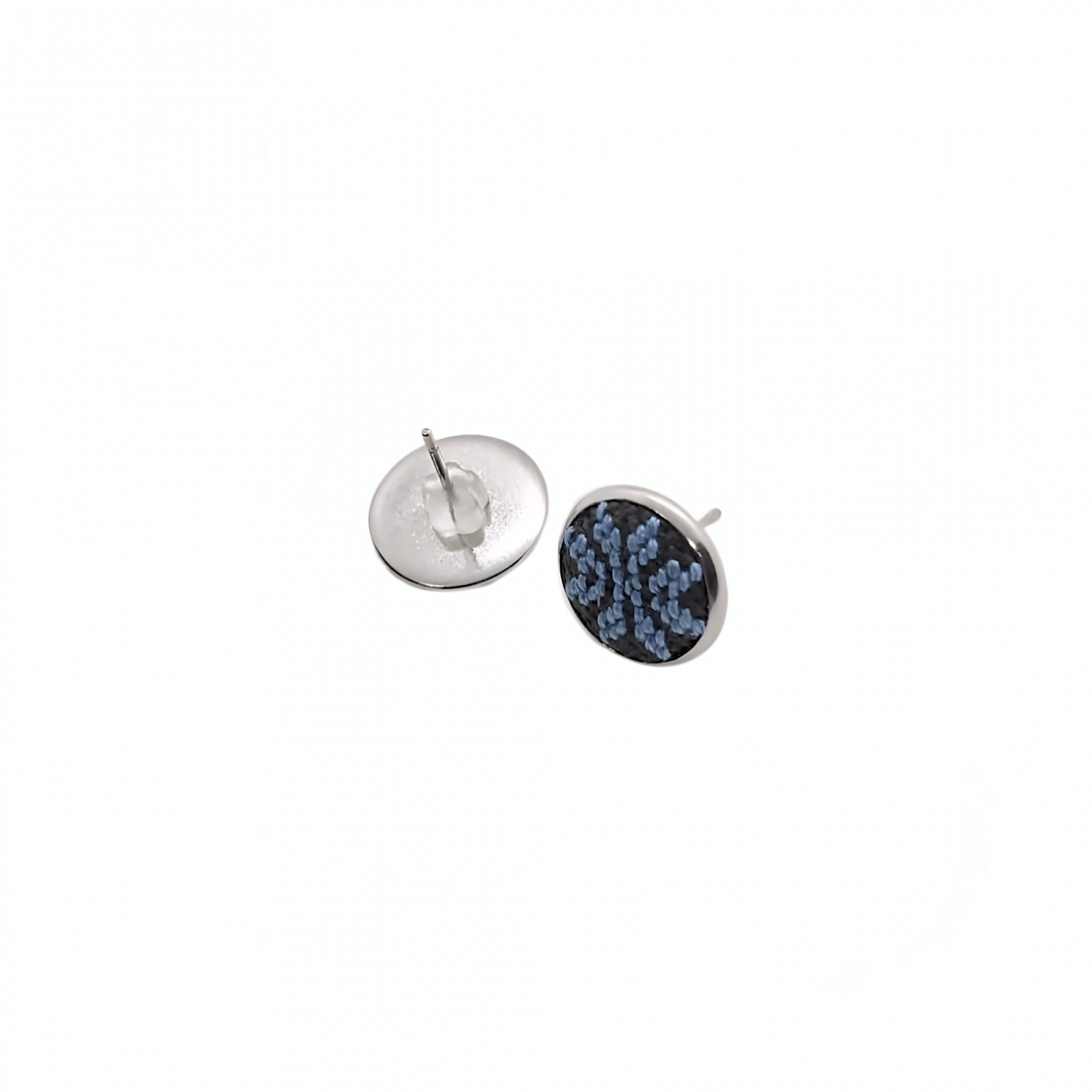 Cercei inox tip surub cu broderie geometrica, diametru 10 mm Albastru, Panza pictata