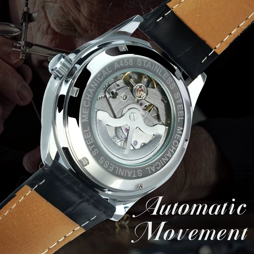 Ceas Barbatesc Winner Automatic, Piele Naturala, Cadran Negru - imagine 4