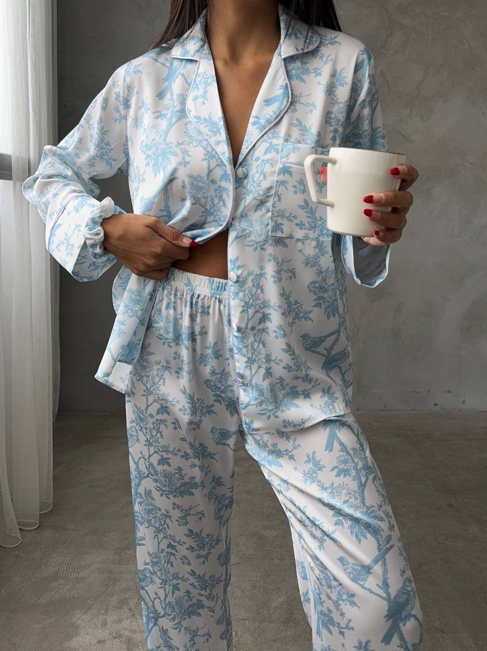 Pijama Dama 2 Piese Delis Satin Mat Floral - imagine 2