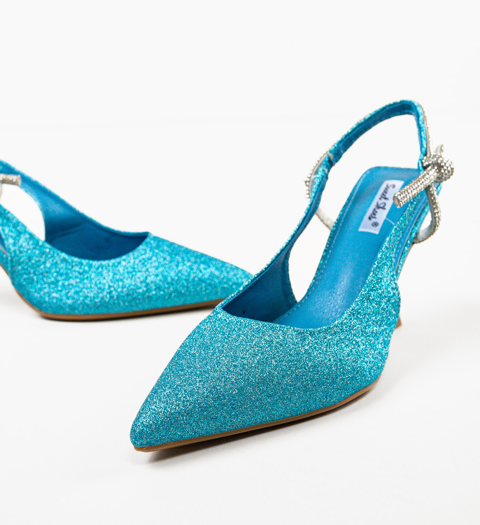 Pantofi Dama Qam Albastri cu Toc Eleganți - imagine 5