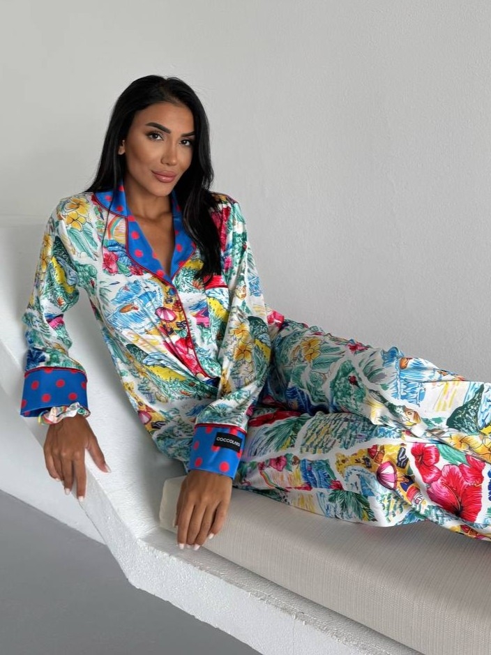 Pijama 2 piese Delis satin mat, confort premium - imagine 2
