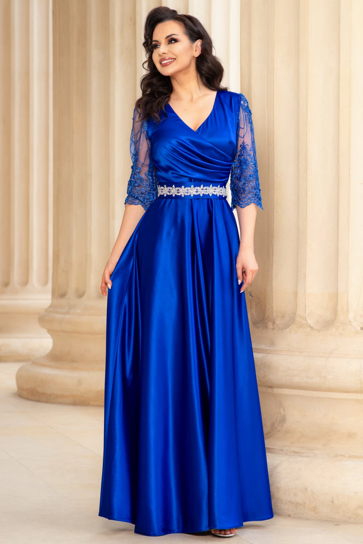 Rochie de seara Ella Collection, Tafta Albastru Royal - imagine 2