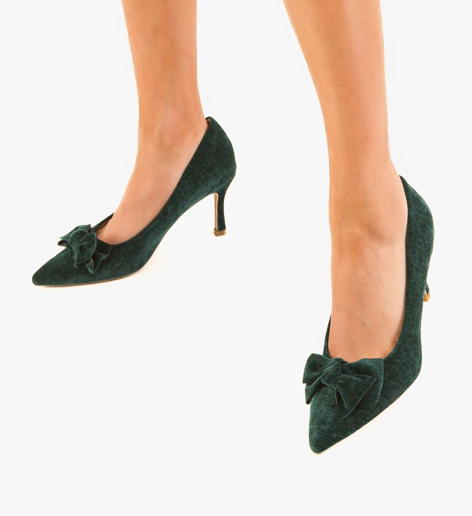 Pantofi Vynel Verzi cu Toc Elegant - imagine 2