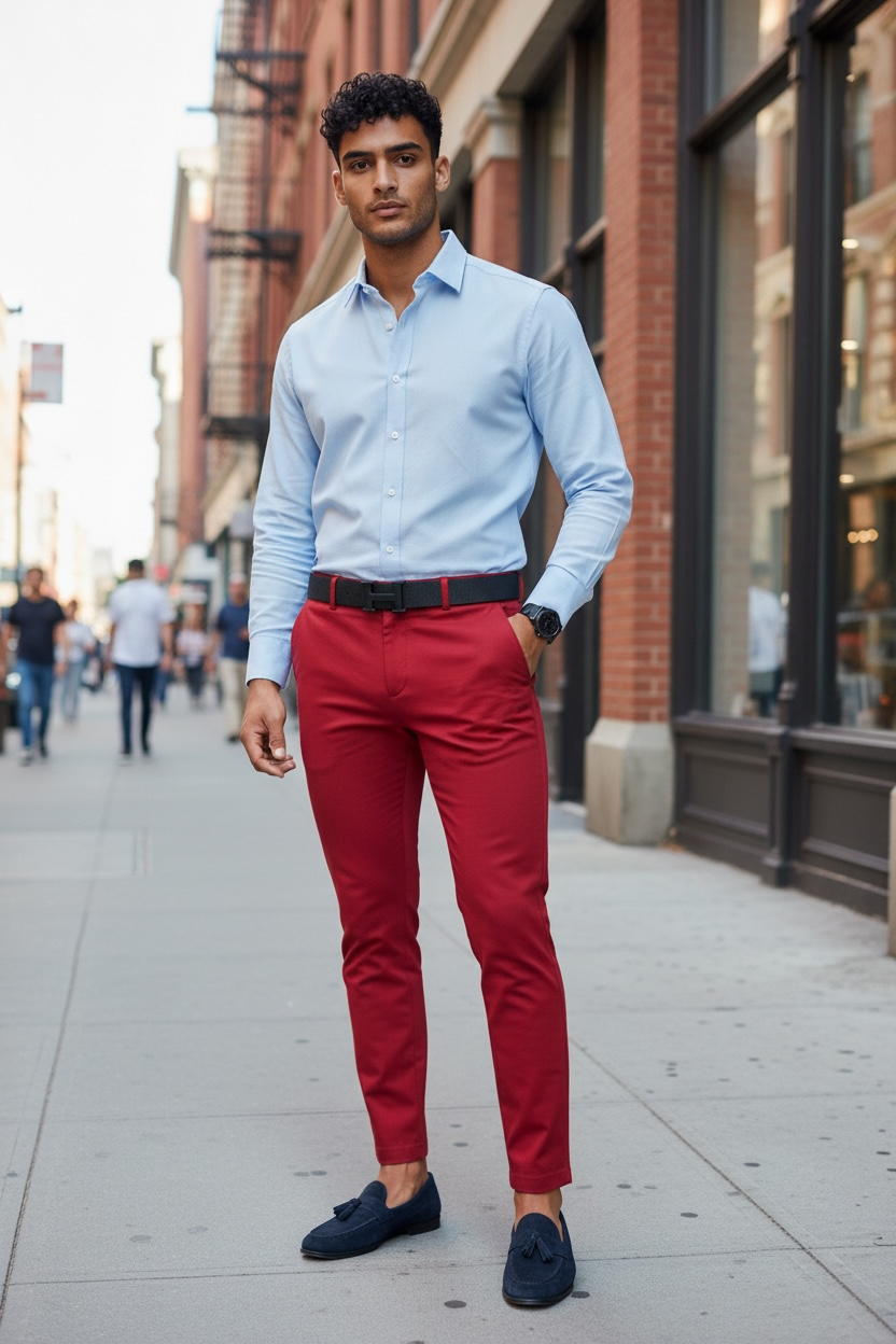 Pantaloni Barbati Eleganti Grena - Stil Office - imagine 2